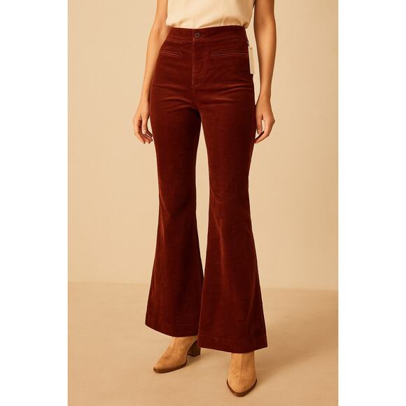 Anthropologie Pilcro Womens 31 Pull On Corduroy Flare Pants Navy Marin 70s Boho